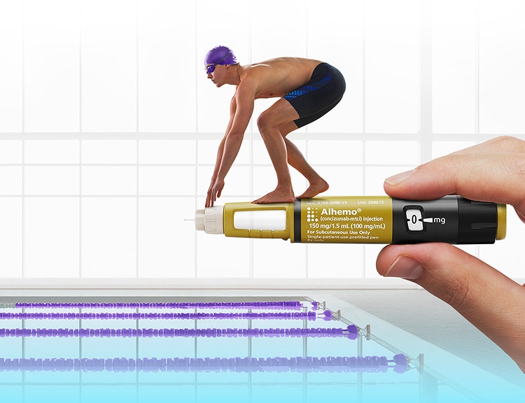 Photo of a diver perched on an Alhemo® pen, ready to jump.