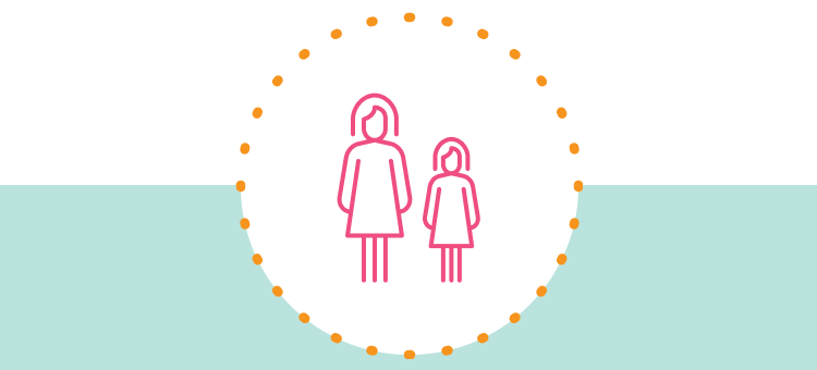 Icon of a mother and daughter drawn in pink, standing together