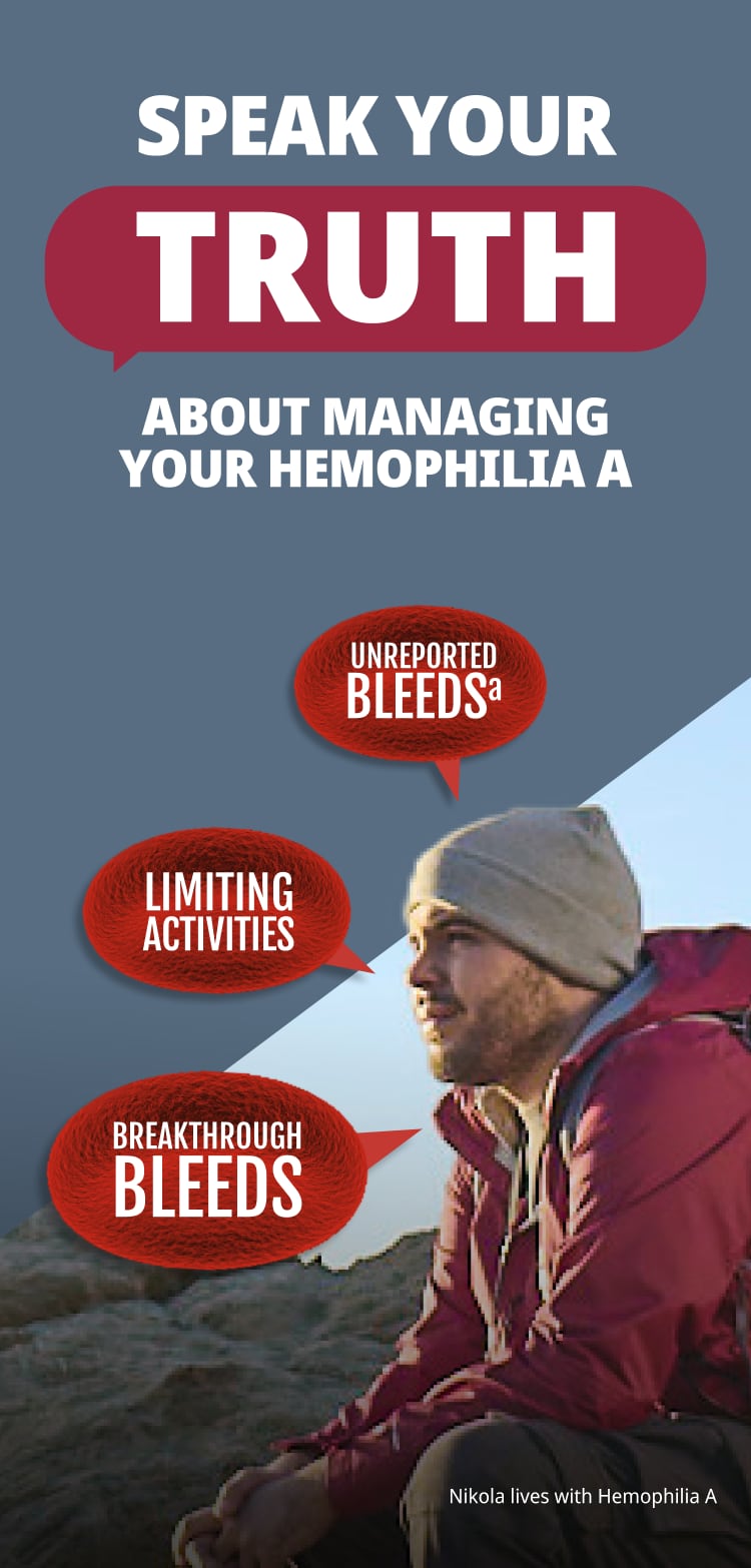 Image of man in an outdoor setting, with speech bubbles containing text