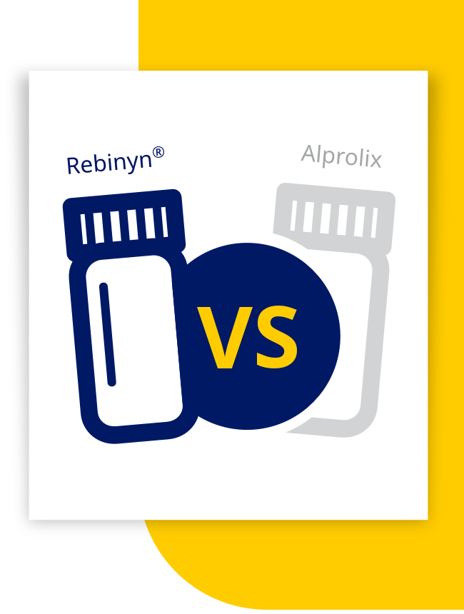 icon depicting a Rebinyn&reg; vial vs. an Alprolix vial.