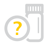 Illustrated question mark and vial.